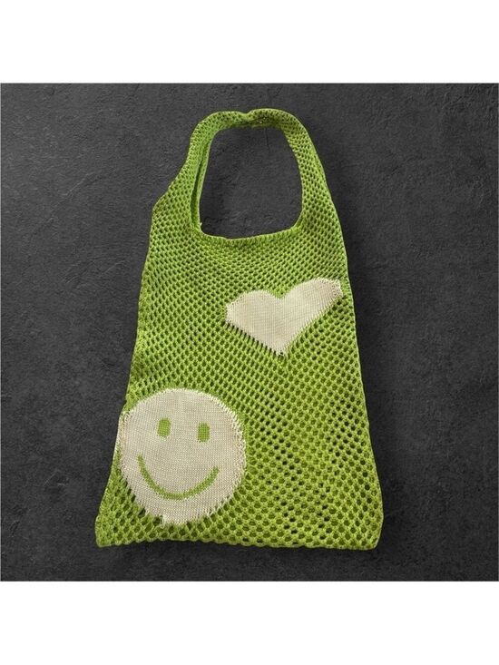 None Handbags - Crochet Tote Bag with Smiley and Heart